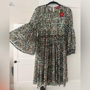 Anthropologie Floral Bell Sleeve Dress